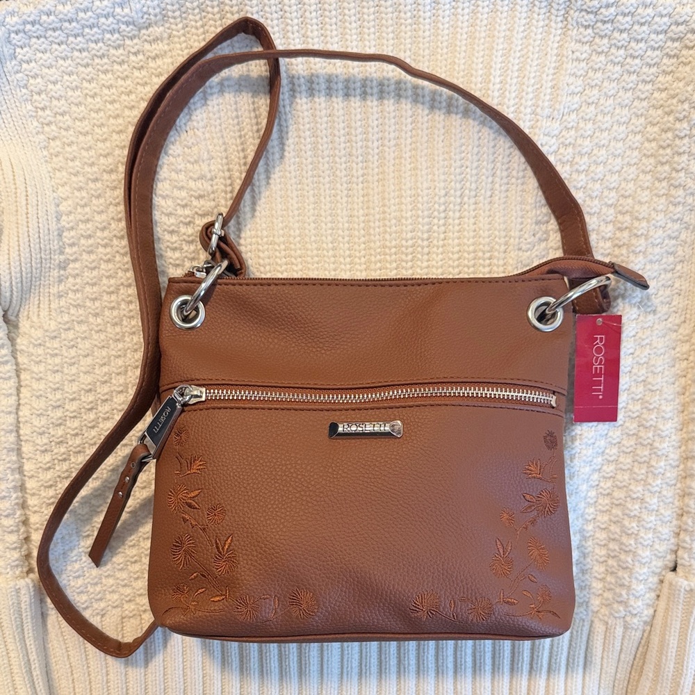 Rosetti Brown Floral Embroidered Bodhi Mini Crossbody Purse NWT